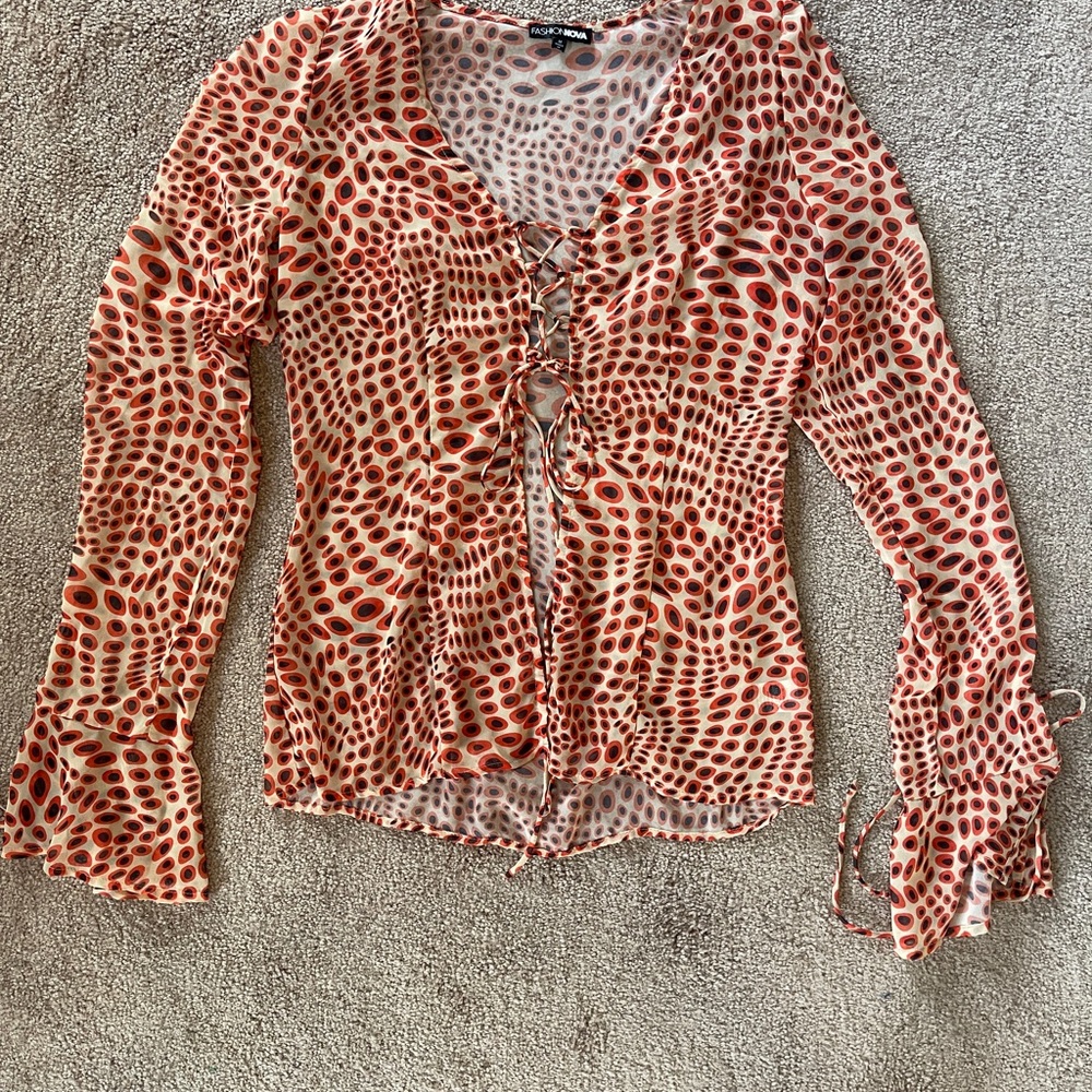 Fashion Nova Retro Boho Lace-Up Top